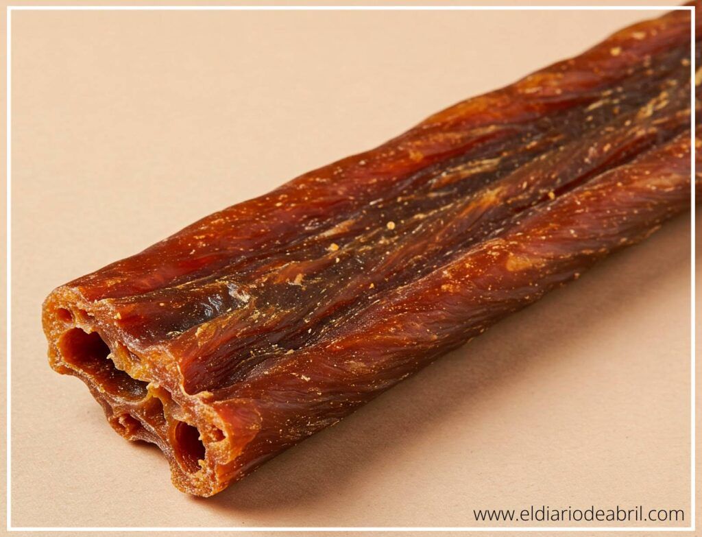 Snack natural para perros elaborado con nervio de toro, ideal para masticar.