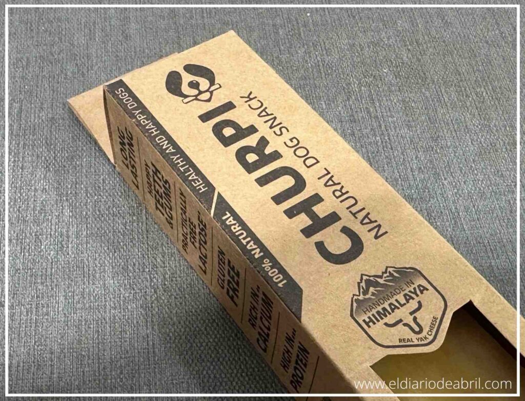 Vista superior del packaging de Churpi destacando el origen del Himalaya y su composición 100% natural.